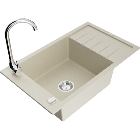 Mexen Elias Granitspüle, 1-beckig mit Abtropffläche und Küchenarmatur Telma, beige - 6511-69-670200-00