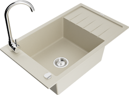 Mexen Elias Granitspüle, 1-beckig mit Abtropffläche und Küchenarmatur Telma, beige - 6511-69-670200-00