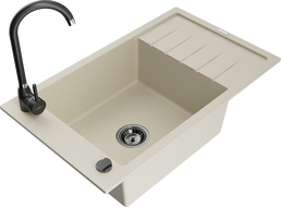 Mexen Elias Granitspüle 1-beckig mit Abtropffläche und Küchenarmatur Telma, beige - 6511-69-670200-70