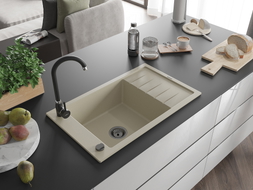 Mexen Elias Granitspüle 1-Becken mit Abtropffläche und Küchenarmatur Telma, beige - 6511-69-670200-70
