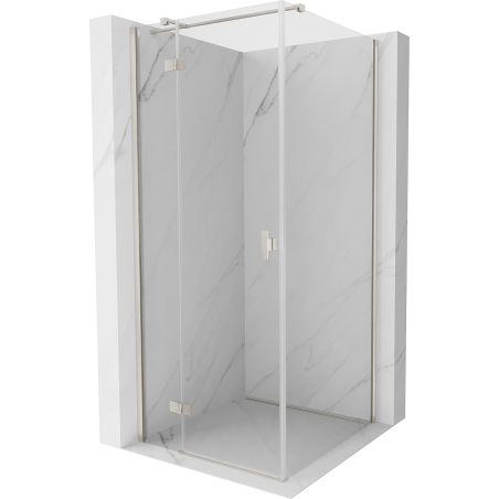 Mexen Mist-H T schwenkbare Duschkabine links 100 x 100 cm, transparent, gebürstetes Nickel - 8A5T-100-100-97-00-L