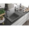 Mexen Elias Granitspüle 1-Becken mit Abtropffläche und Küchenarmatur Telma, grau - 6511-71-670200-70-B
