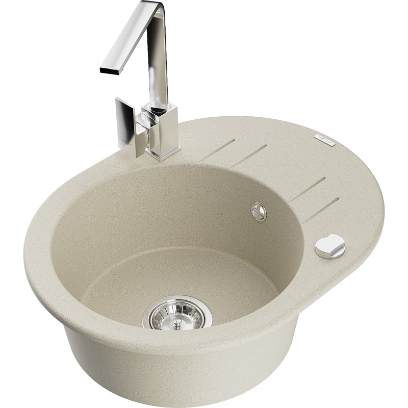 Mexen Kevin Granitspülbecken 1-bowl mit Abtropffläche und Küchenarmatur Rita, beige - 6517-69-670300-00