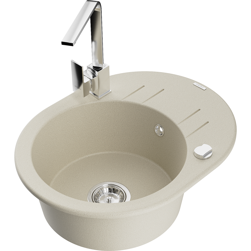 Mexen Kevin Granitspüle 1-beckig mit Abtropffläche und Küchenarmatur Rita, beige - 6517-69-670300-00