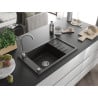 Mexen Elias Granitspüle 1-Becken mit Abtropffläche und Küchenarmatur Telma, schwarz/gold - 6511-75-670200-00