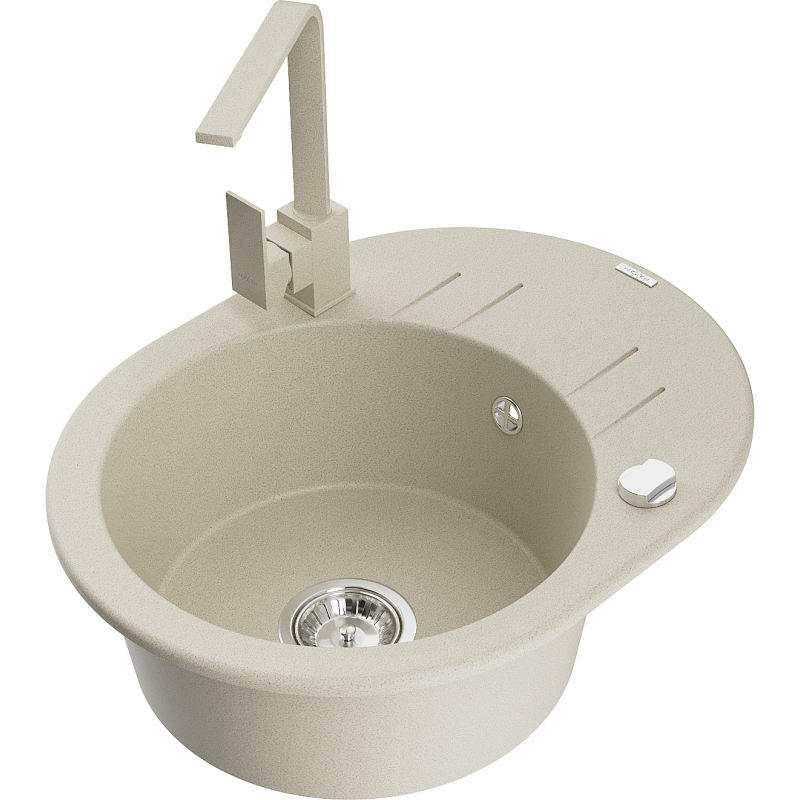 Mexen Kevin Granitspüle 1-Becken mit Abtropffläche und Küchenarmatur Rita, Beige - 6517-69-670300-69