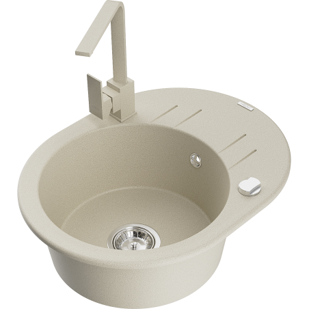 Mexen Kevin Granitspüle 1-Becken mit Abtropffläche und Küchenarmatur Rita, Beige - 6517-69-670300-69