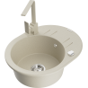 Mexen Kevin Granitspüle 1-Kammer mit Abtropffläche und Küchenarmatur Rita, beige - 6517-69-670300-69