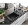 Mexen Elias Granitspüle 1-Becken mit Abtropffläche und Küchenarmatur Telma, schwarz/gold - 6511-75-670200-50-B
