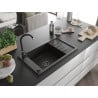 Mexen Elias Granitspüle 1-Becken mit Abtropffläche und Küchenarmatur Telma, schwarz/gold - 6511-75-670200-70-B