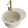 Mexen Kevin Granitspüle 1-Becken mit Abtropffläche und Küchenarmatur Rita, beige - 6517-69-670300-50
