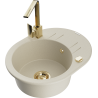 Mexen Kevin Granitspüle 1-beckig mit Abtropffläche und Küchenarmatur Rita, beige - 6517-69-670300-50
