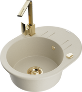 Mexen Kevin Granitspüle 1-beckig mit Abtropffläche und Küchenarmatur Rita, beige - 6517-69-670300-50