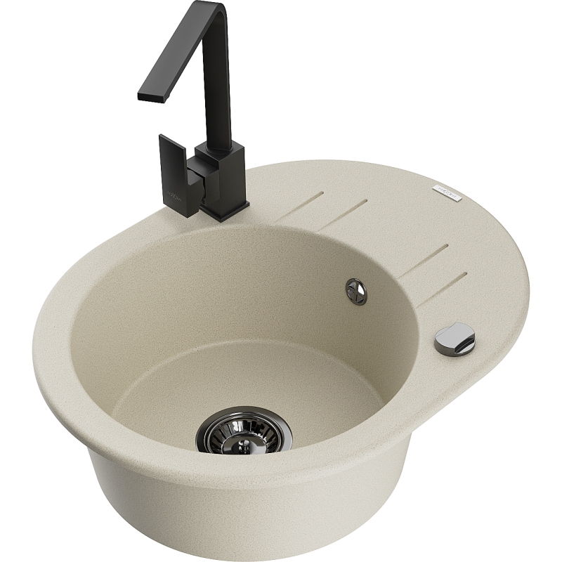 Mexen Kevin Granitspüle 1-Becken mit Abtropffläche und Küchenarmatur Rita, beige - 6517-69-670300-70
