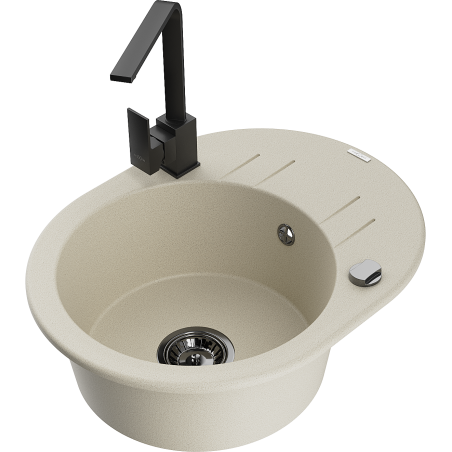 Mexen Kevin Granitspüle 1-Becken mit Abtropffläche und Küchenarmatur Rita, beige - 6517-69-670300-70