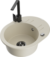 Mexen Kevin Granitspüle 1-Becken mit Abtropffläche und Küchenarmatur Rita, beige - 6517-69-670300-70