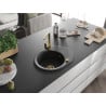 Mexen Kevin Granitspüle 1-komorig mit Abtropffläche und Küchenarmatur Rita, schwarz/silber - 6517-73-670300-50