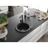 Mexen Kevin Granit-Spülbecken 1-Kammer mit Abtropffläche und Küchenarmatur Rita, Schwarz/Silber Metallic - 6517-73-670300-70