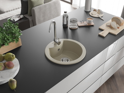 Mexen Diego 1-beckiger Granitspülbecken mit Küchenarmatur Telma, beige - 6512-69-670200-00