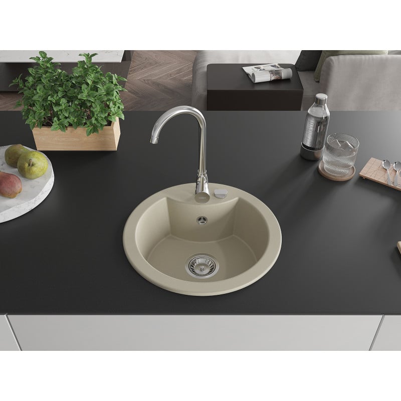 Mexen Diego Granitspüle 1-beckig mit Küchenarmatur Telma, beige - 6512-69-670200-00