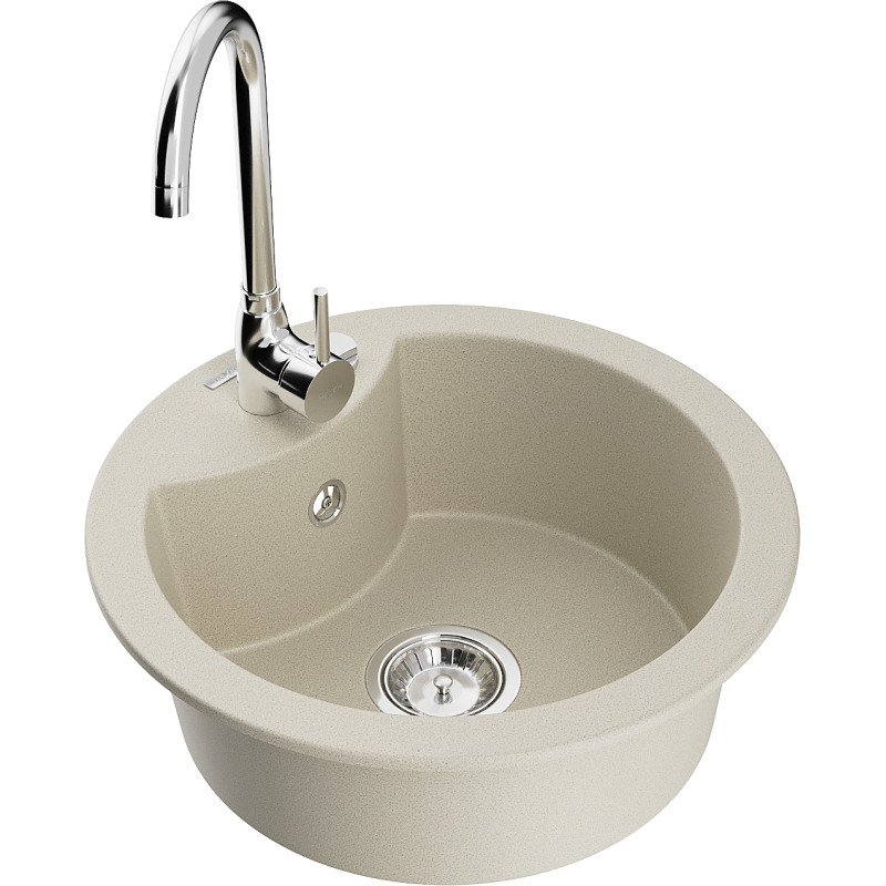 Mexen Diego Einbauspüle aus Granit, 1 Becken, mit Küchenarmatur Telma, beige - 6512-69-670200-00