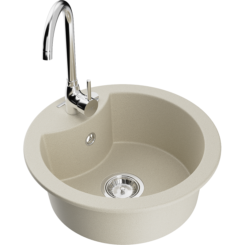 Mexen Diego Granitspüle 1-beckig mit Küchenarmatur Telma, beige - 6512-69-670200-00