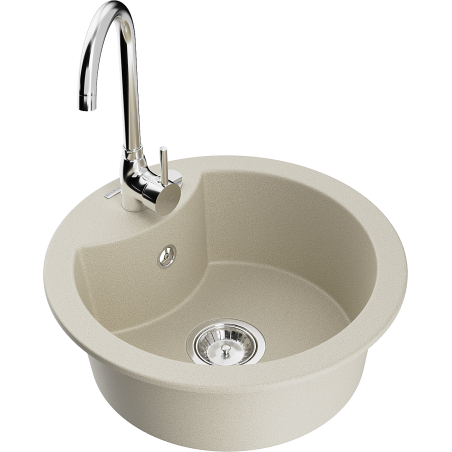 Mexen Diego Einbauspüle aus Granit, 1 Becken, mit Küchenarmatur Telma, beige - 6512-69-670200-00