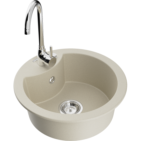 Mexen Diego Granitspüle 1-beckig mit Küchenarmatur Telma, beige - 6512-69-670200-00