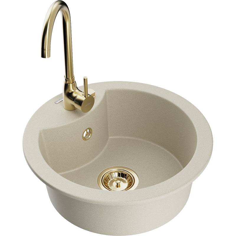Mexen Diego Granitspüle 1-beckig mit Küchenarmatur Telma beige - 6512-69-670200-50