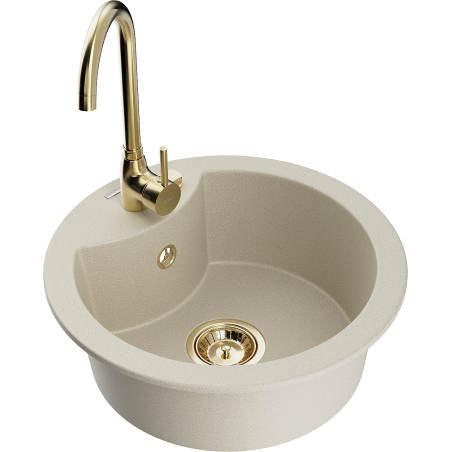 Mexen Diego Granitspüle 1-beckig mit Küchenarmatur Telma beige - 6512-69-670200-50