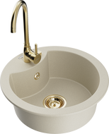 Mexen Diego Granitspüle 1-beckig mit Küchenarmatur Telma beige - 6512-69-670200-50