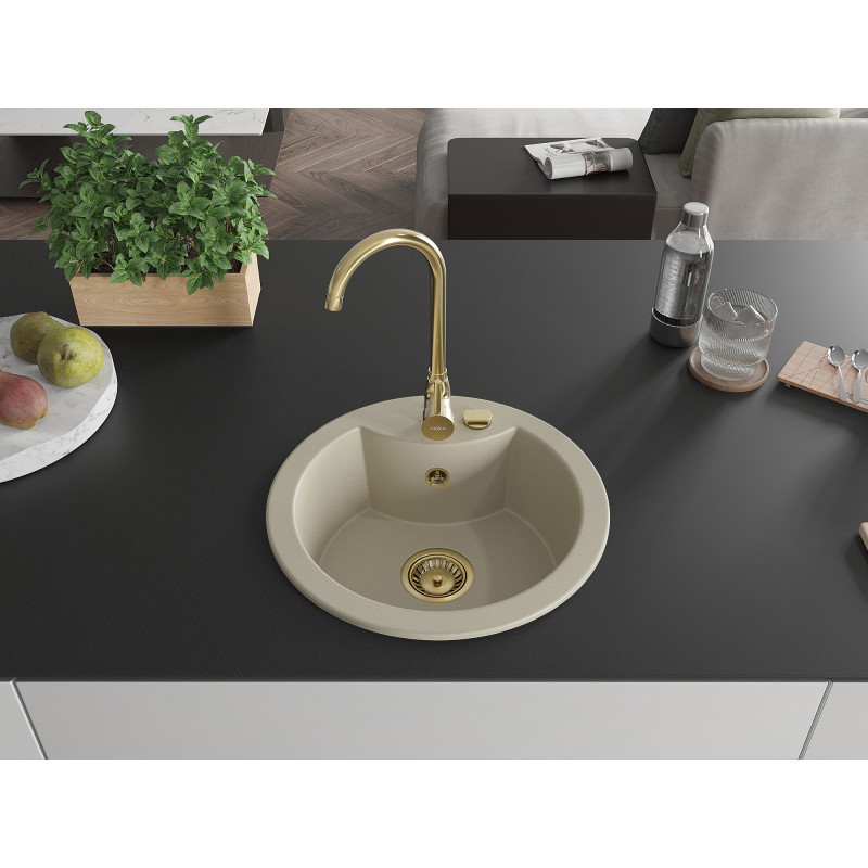 Mexen Diego Granitspüle 1-beckig mit Küchenarmatur Telma beige - 6512-69-670200-50