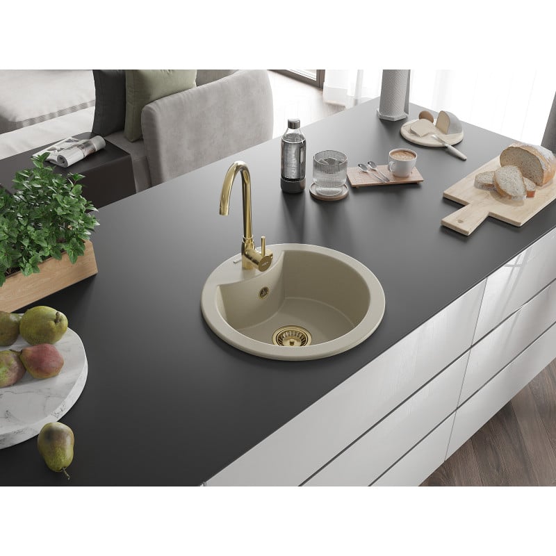 Mexen Diego Granitspüle 1-beckig mit Küchenarmatur Telma beige - 6512-69-670200-50