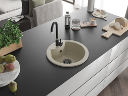 Mexen Diego Granitspüle 1-Becken mit Küchenarmatur Telma, beige - 6512-69-670200-70