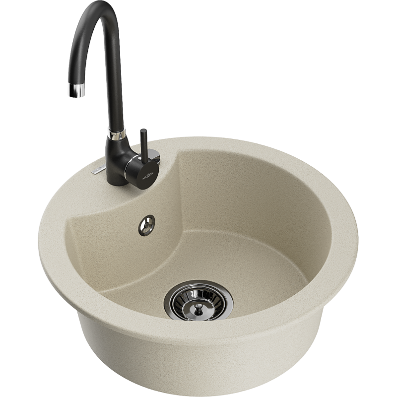 Mexen Diego Granitspüle 1-Becken mit Küchenarmatur Telma, beige - 6512-69-670200-70
