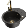 Mexen Kevin Granitspüle 1-Becken mit Abtropffläche und Küchenarmatur Rita, schwarz/gold metallic - 6517-75-670300-50