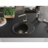 Mexen Kevin Granitspüle 1-Becken mit Abtropffläche und Küchenarmatur Rita, schwarz/gold metallic - 6517-75-670300-50