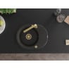 Mexen Kevin Granitspüle 1-Becken mit Abtropffläche und Küchenarmatur Rita, schwarz/gold metallic - 6517-75-670300-50