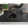 Mexen Kevin Granitspüle 1-beckig mit Abtropffläche und Küchenarmatur Rita, schwarz/gold metallic - 6517-75-670300-50-B