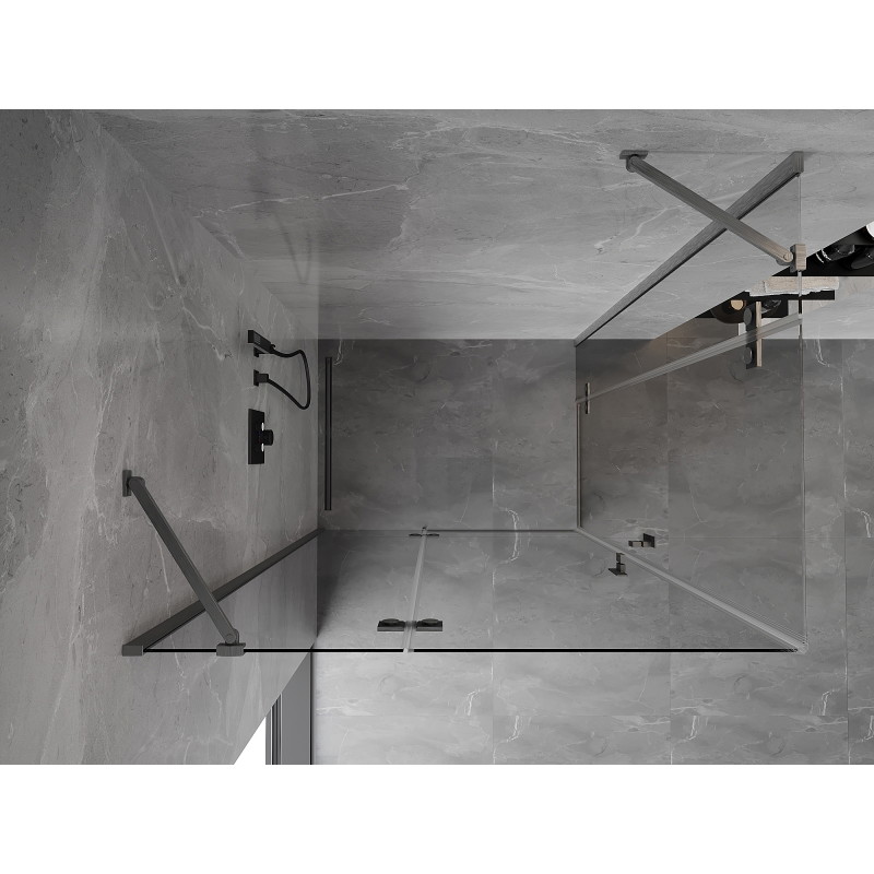 Mexen Mist-H Duo-Duschkabine, Pendeltür links, 105 x 70 cm, transparent, gebürstet gun gray - 8A5-105L-070P-66-00