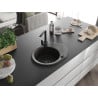Mexen Kevin Granitspüle 1-beckig mit Abtropffläche und Küchenarmatur Rita, schwarz/gold metallic - 6517-75-670300-70-B