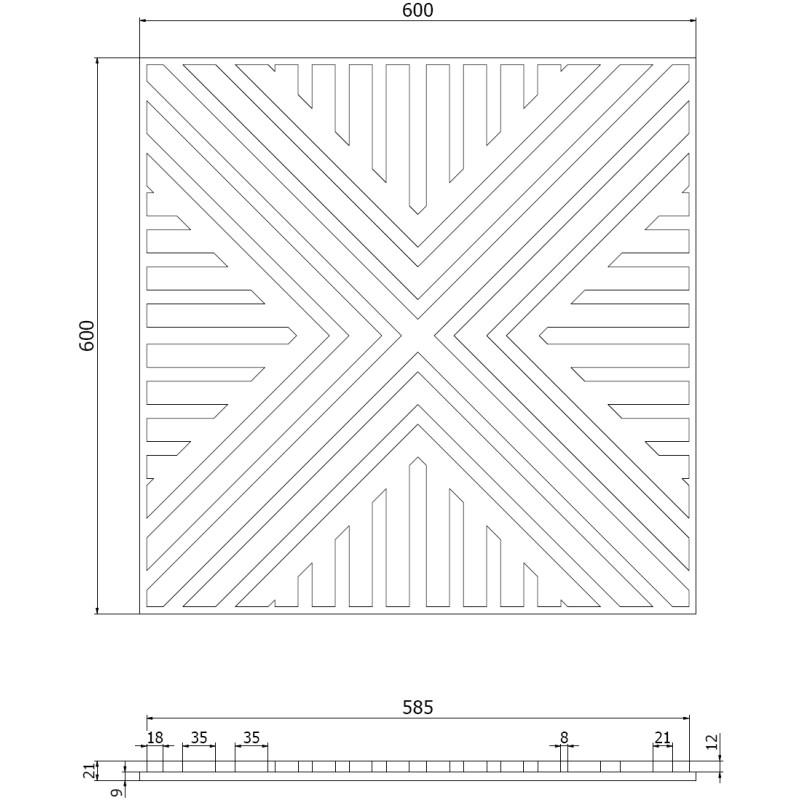 Mexen Linea 06 Akustik-Wandpaneel 60 x 60 cm (4 Stk.), Filz 9 mm, technisches Furnier, Eiche Classic - S110-60607-06-041