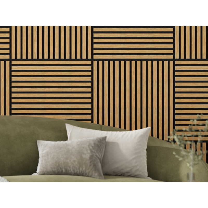 Mexen Linea 15 akustische Wandpaneele 60 x 60 cm (4 Stück), Filz 9 mm, technisches Furnier, Eiche Classic - S110-60607-15-041