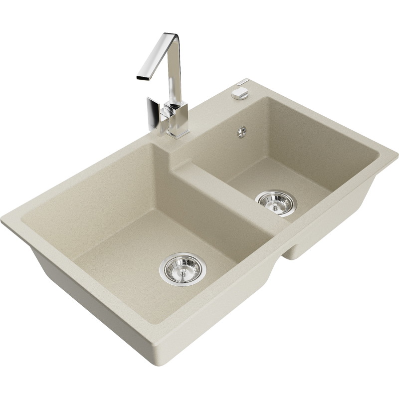Mexen Tomas Granitspüle 2-Kammer mit Küchenarmatur Rita, beige - 6516-69-670300-00