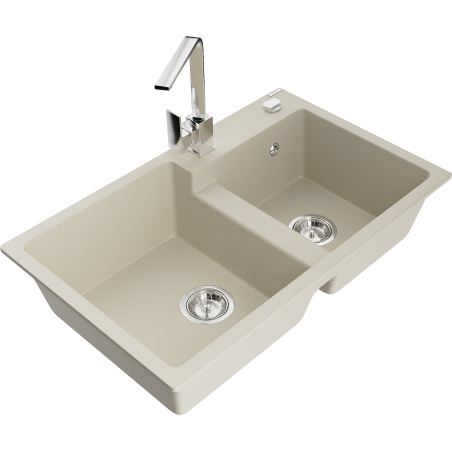 Mexen Tomas Granitspüle 2-Kammer mit Küchenarmatur Rita, beige - 6516-69-670300-00