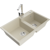 Mexen Tomas Granitspüle mit 2 Becken und Küchenarmatur Rita, beige - 6516-69-670300-00