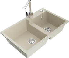 Mexen Tomas Granitspüle mit 2 Becken und Küchenarmatur Rita, beige - 6516-69-670300-00