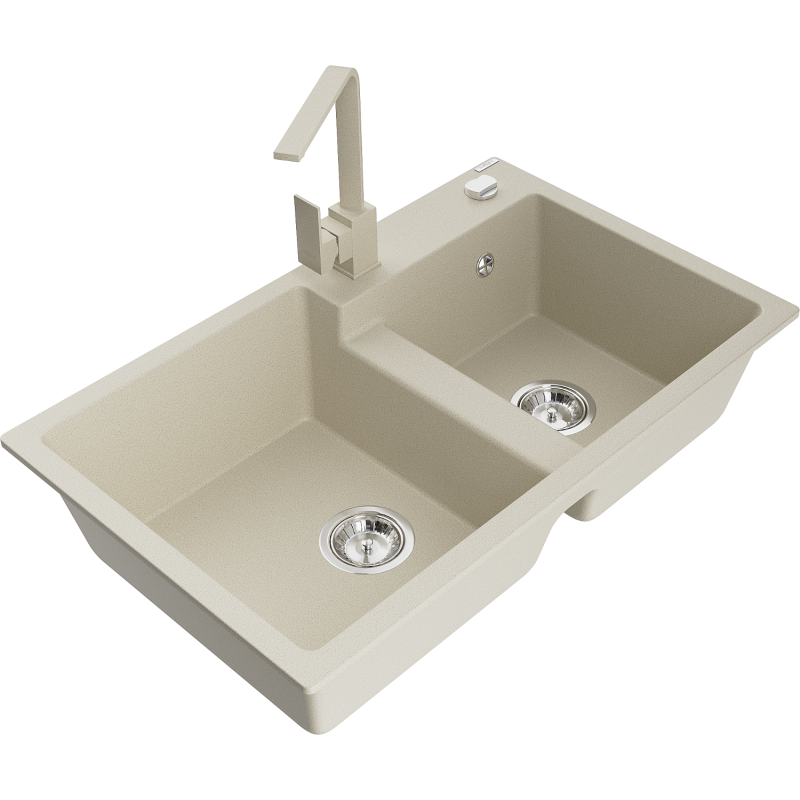 Mexen Tomas Granitspüle 2-Kammern mit Küchenarmatur Rita, beige - 6516-69-670300-69
