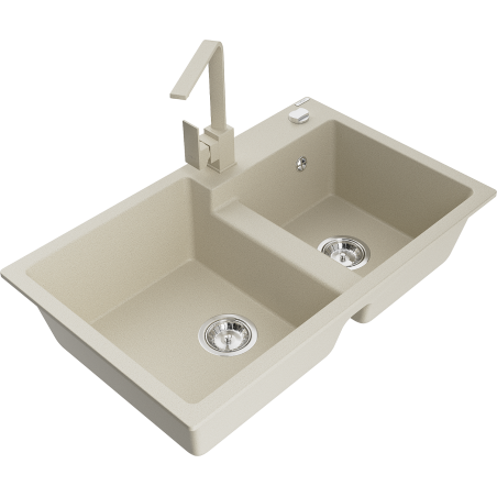 Mexen Tomas Granitspüle 2-Kammern mit Küchenarmatur Rita, beige - 6516-69-670300-69
