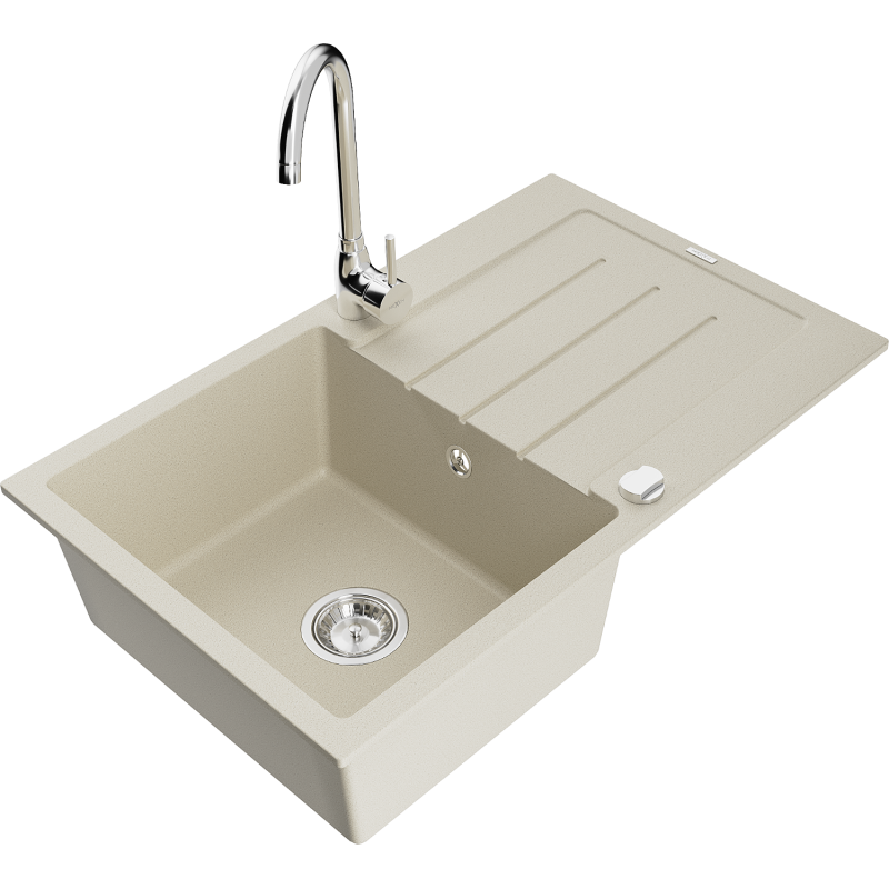 Mexen Bruno Granitspüle 1-Becken mit Abtropffläche und Küchenarmatur Telma, beige - 6513-69-670200-00